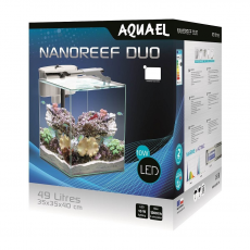 Aквариум AQUAEL NANO REEF DUO LED белый, 49 л., (35*35*40),  внешний фильтр VERSAMAX 3 белый, светильник LEDDY SLIM DUO MARINE & ACTINIC 10W белый