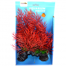 Композиция Скала с красными растениями, 18х9х30 см (YS-192213)