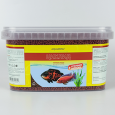 Корм AQUAMENU ЦИХЛИД 3л/1.2кг, ведро, плавающие палочки для усиления окраски цихлид