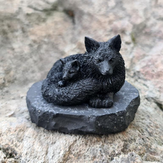 Фигурка Лиса с лисенком, шунгит