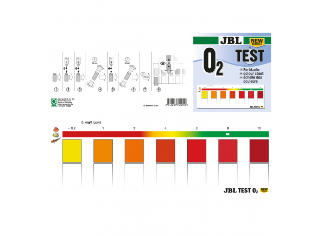 Тест JBL O2 Oxygen Test Set New Formula - Экспресс-тест для определения содержания кислорода в пресноводных/морских аквариумах и прудах