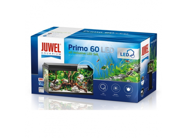 Аквариум Juwel PRIMO 60, 60л черный, 61х31х37 см LED 8w, Фильтр Bioflow One, Нагреватель 50W