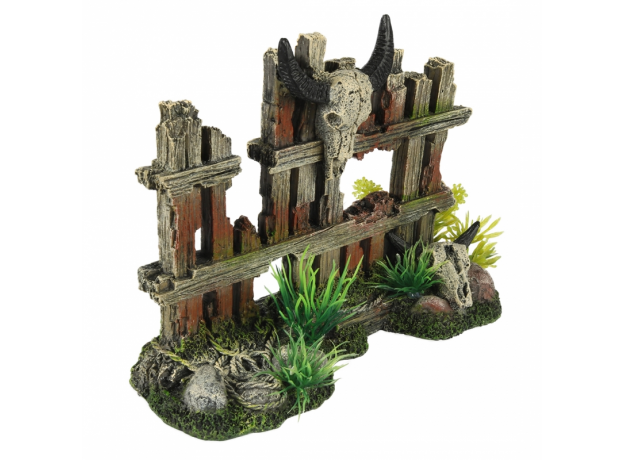 AQUA DELLA Декорация для аквариума Череп с рогами на ограде, коричневый, 19.2x7.5x13.5 см