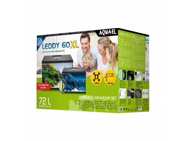 Аквариум AQUAEL LEDDY 60 XL DAY & NIGHT 2.0 черный (61х31х44.5 см) 72 л, ASAP FILTER 300, FIX 2 100 Вт, LT D&N 2.0 10Вт (NEW замена 122866)