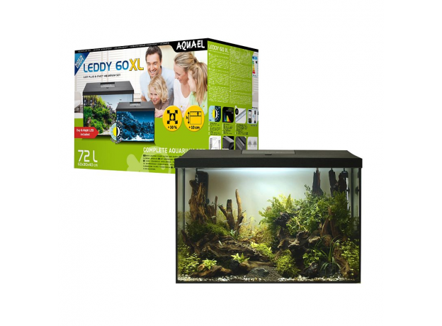 Аквариум AQUAEL LEDDY 60 XL DAY & NIGHT 2.0 черный (61х31х44.5 см) 72 л, ASAP FILTER 300, FIX 2 100 Вт, LT D&N 2.0 10Вт (NEW замена 122866)