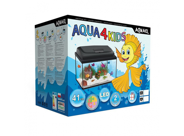 Aквариум AQUAEL AQUA4 KIDS 40 DAY&NIGHT фигурный 20 л, с оборудованием:FAN mini, FIX 2 50 Вт, LT 7W Sunny D&N 2.0, сачок, термометр, растение, подложка