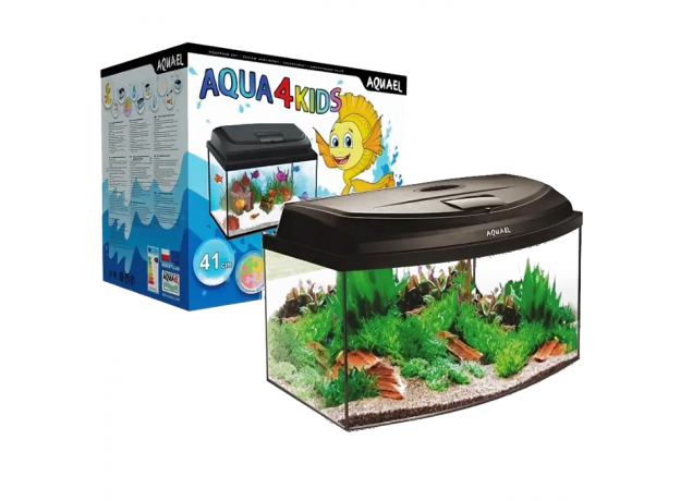 Aквариум AQUAEL AQUA4 KIDS 40 DAY&NIGHT фигурный 20 л, с оборудованием:FAN mini, FIX 2 50 Вт, LT 7W Sunny D&N 2.0, сачок, термометр, растение, подложка