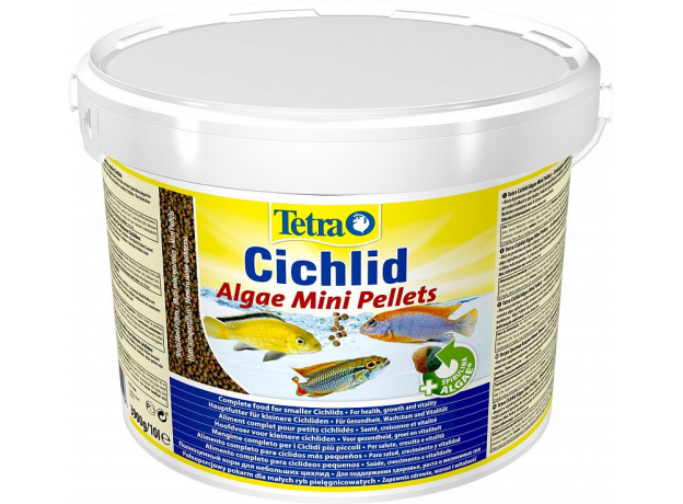 Корм для травоядных цихлид Tetra Cichlid Algae Mini Pellets мелкие шарики, ведро 10 л (3900 г)