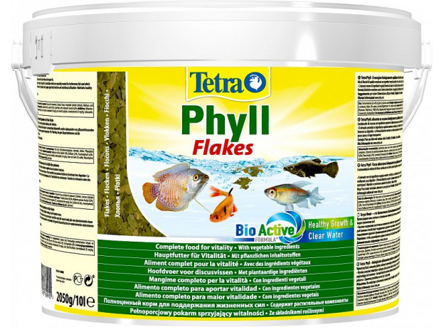 Корм для травоядных рыб Tetra Phyll Flakes хлопья, ведро 10 л (2005 г)