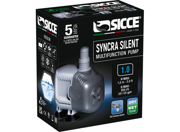 Помпа универсальная SICCE SYNCRA SILENT 1.0, 950 л/ч, подъем 150 см 90х48хh72 мм