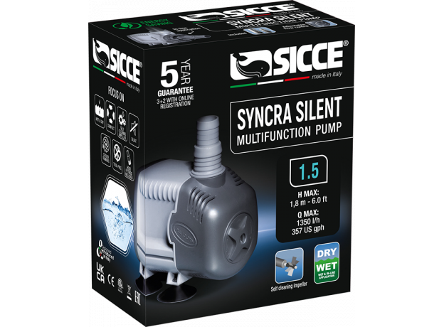 Помпа универсальная SICCE SYNCRA SILENT 1.5, 1350 л/ч, подъем 180 см 103х60хh78 мм