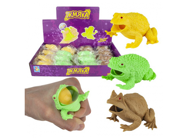 Игрушка 1toy Жмяка лягушка с шариком, 6,3см, цвет в ассортименте