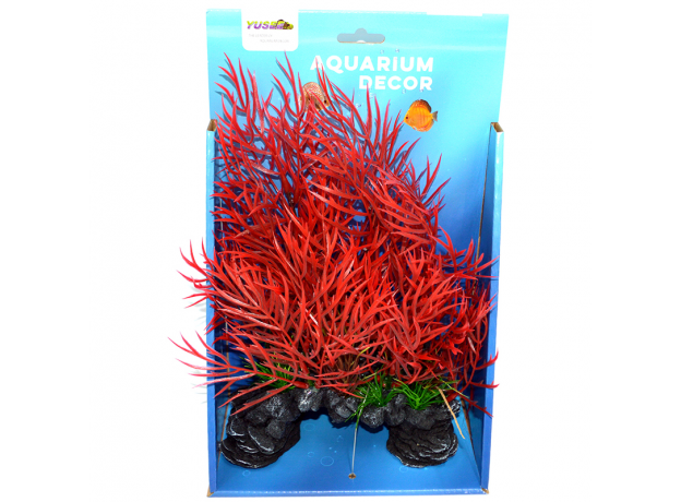 Композиция Скала с красными растениями, 18х9х30 см (YS-192213)