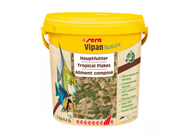 Корм для рыб основной в хлопьях SERA VIPAN NATURE 10000 мл, 2 кг (крупные хлопья, ведро)