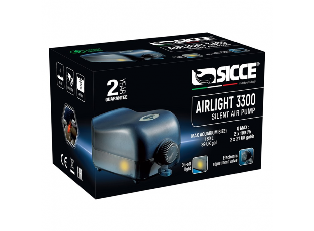 Компрессор SICCE AIRlight 3300, 200л/ч, два выхода + регулятор подачи воздуха 73х140хh65 мм