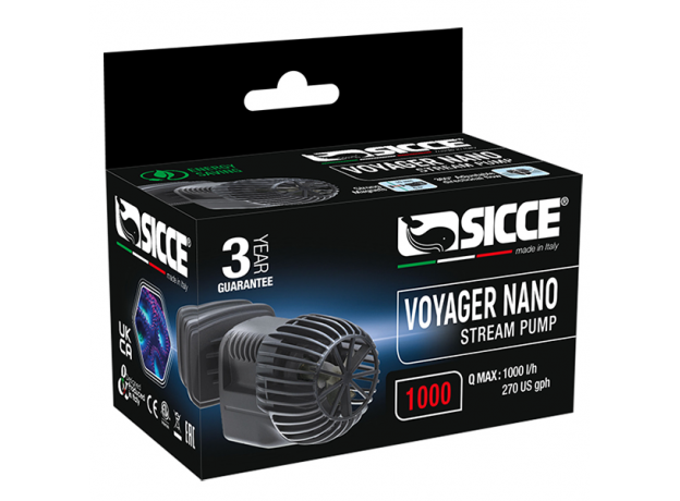 Помпа течения SICCE NANO VOYAGER 1, 1000 л/ч, 2,8 Вт., длина провода 2,35 м. 65x40x50 мм