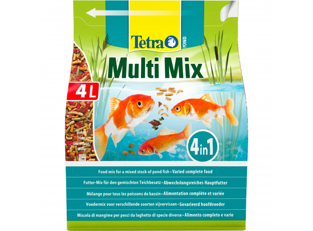 Корм для прудовых рыб Tetra Pond Multi Mix кормовая смесь: хлопья, палочки, таблетки, гаммарус, 4 л (760 г)