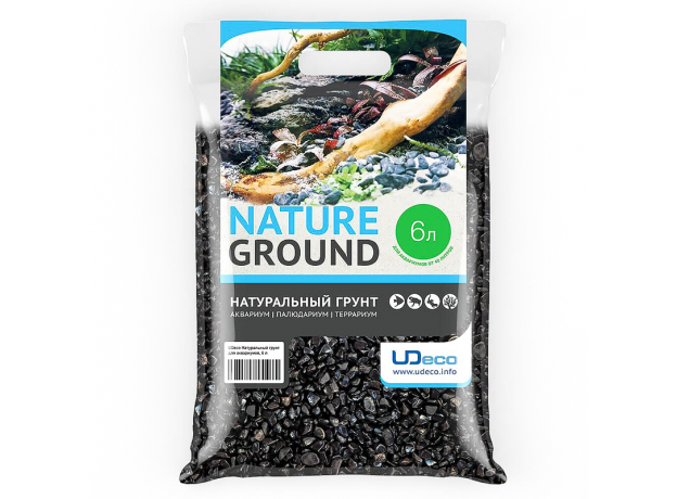 UDeco Color Black- Натуральный грунт для аквариумов "Черный", 1-2 мм, 6 л