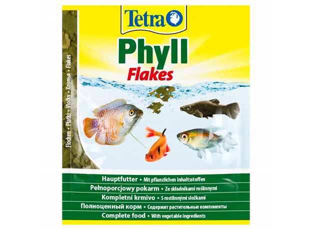 Корм для травоядных рыб Tetra Phyll Flakes хлопья, пакет 12 г