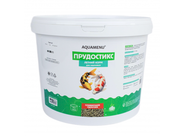 Корм для пруда ПРУДОСТИКС AQUAMENU 11л/1,5кг (ведро) летний с чесноком