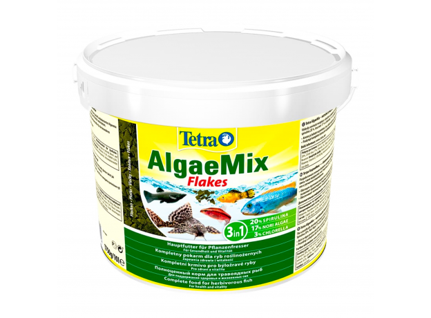 Корм для травоядных рыб Tetra Algae Mix Flakes хлопья, ведро 10 л (1750 г)