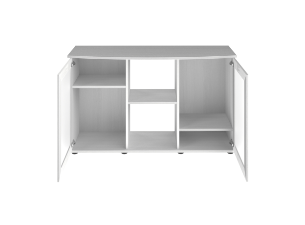 Подставка AquaPlus фигурная 120 (1210х410х720) две дверки МДФ со стеклом, белое дерево, собранная