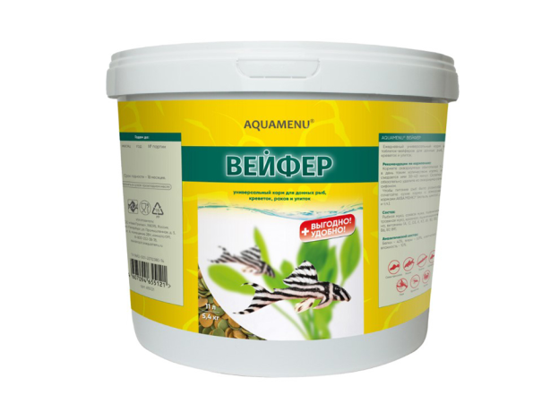 Корм AQUAMENU Вейфер 11л/5.4 кг (ведро), для донных рыб