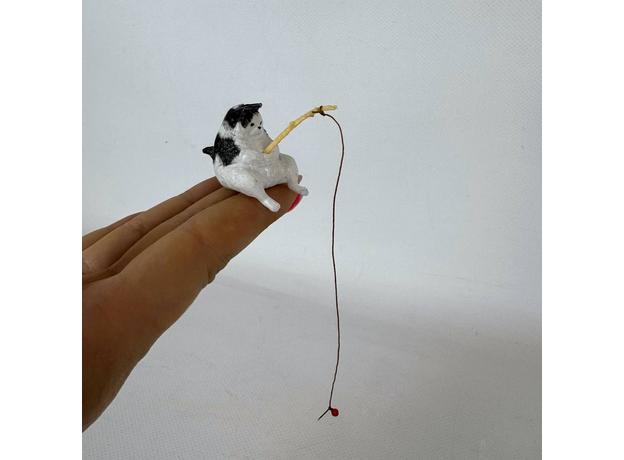 Декор для флорариума и аквариума Котик с удочкой