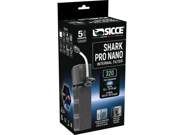 Фильтр внутренний SICCE Shark Pro Nano 320, 320 л/ч, для аквариумов 60-75 л