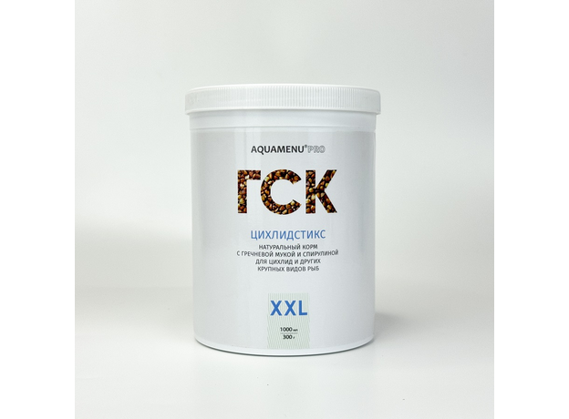 Корм ГСК XXL AQUAMENU Цихлидстикс PRO 1000 мл (300 г) натуральный, с гречневой мукой и спирулиной