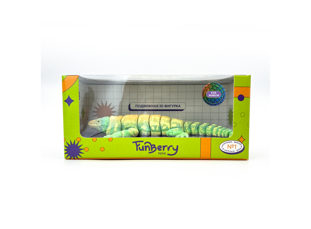 Игрушка подвижная 3D принтер Ящерица Тегу зелено-оранжевая