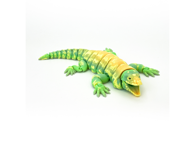 Игрушка подвижная 3D принтер Ящерица Тегу зелено-оранжевая