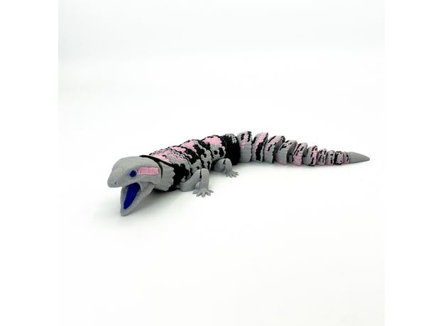Игрушка подвижная 3D принтер Ящерица с синим языком розовая