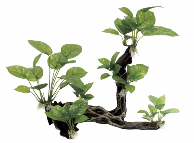 ArtUniq Branched Driftwood With Anubias L - Декоративная композиция из пластика "Ветвистая коряга с анубиасом", 44x15,5x38,5 см