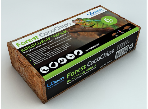 Грунт натуральный для террариумов UDeco Forest CocoChips - Кокосовые чипсы, 6 л из 450 г