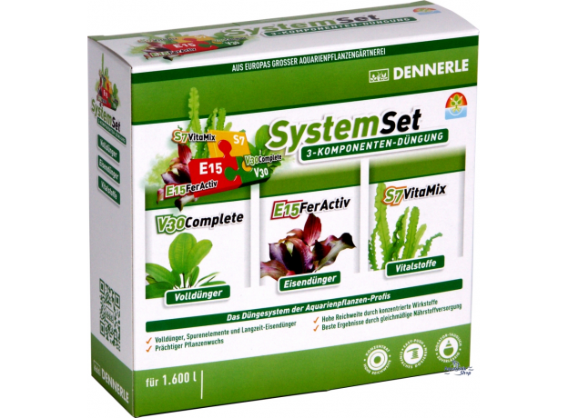 Dennerle Perfect Plant System Set - Комплект препаратов для ухода за аквариумными растениями (E15 10 табл., S7 25 мл, V30 25 мл), на 800 л