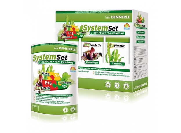 Dennerle Perfect Plant System Set - Комплект препаратов для ухода за аквариумными растениями (E15 10 табл., S7 25 мл, V30 25 мл), на 800 л