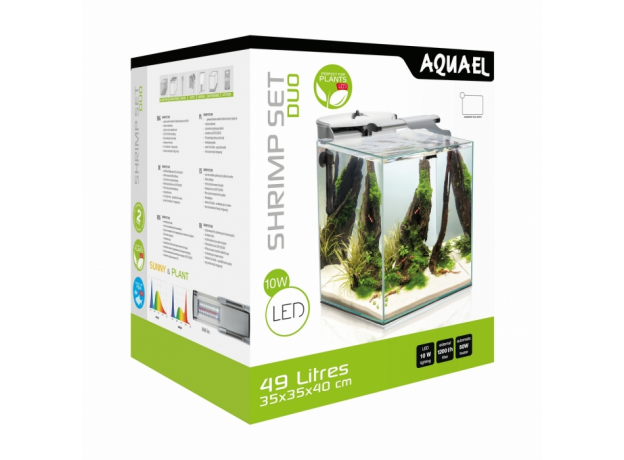 Аквариум AQUAEL SHRIMP SET DUO LED белый, 49 л (35х35х40 см) фильтр VERSAMAX 3, нагрев. COMFORT ZONE FIX 50 Вт, светильник LEDDY SLIM DUO SUNNY&PLANT 10W