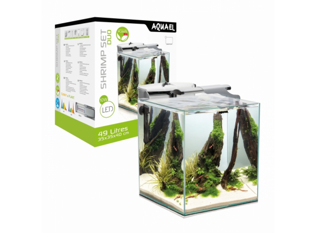 Аквариум AQUAEL SHRIMP SET DUO LED белый, 49 л (35х35х40 см) фильтр VERSAMAX 3, нагрев. COMFORT ZONE FIX 50 Вт, светильник LEDDY SLIM DUO SUNNY&PLANT 10W