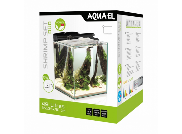 Аквариум AQUAEL SHRIMP SET DUO LED черный, 49 л (35х35х40 см) фильтр VERSAMAX 3, нагрев. COMFORT ZONE FIX 50 Вт, светильник LEDDY SLIM DUO SUNNY&PLANT 10W