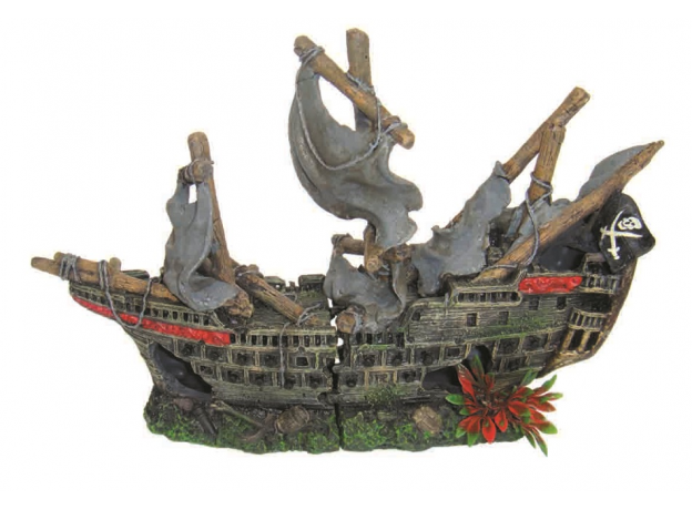 Декорация пластиковая PRIME Затонувший парусник малый 25x10.5x17 см