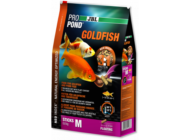 Основной корм JBL ProPond Goldfish M в форме плавающих палочек для золотых рыбок среднего размера, 0,8 кг (6 л)