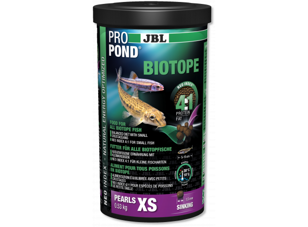 Основной корм JBL ProPond Biotope XS в форме мелких гранул для любых биотопных рыб очень маленького размера, 0,53 кг (1 л)