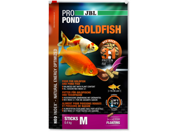 Основной корм JBL ProPond Goldfish M в форме плавающих палочек для золотых рыбок среднего размера, 0,4 кг (3 л)