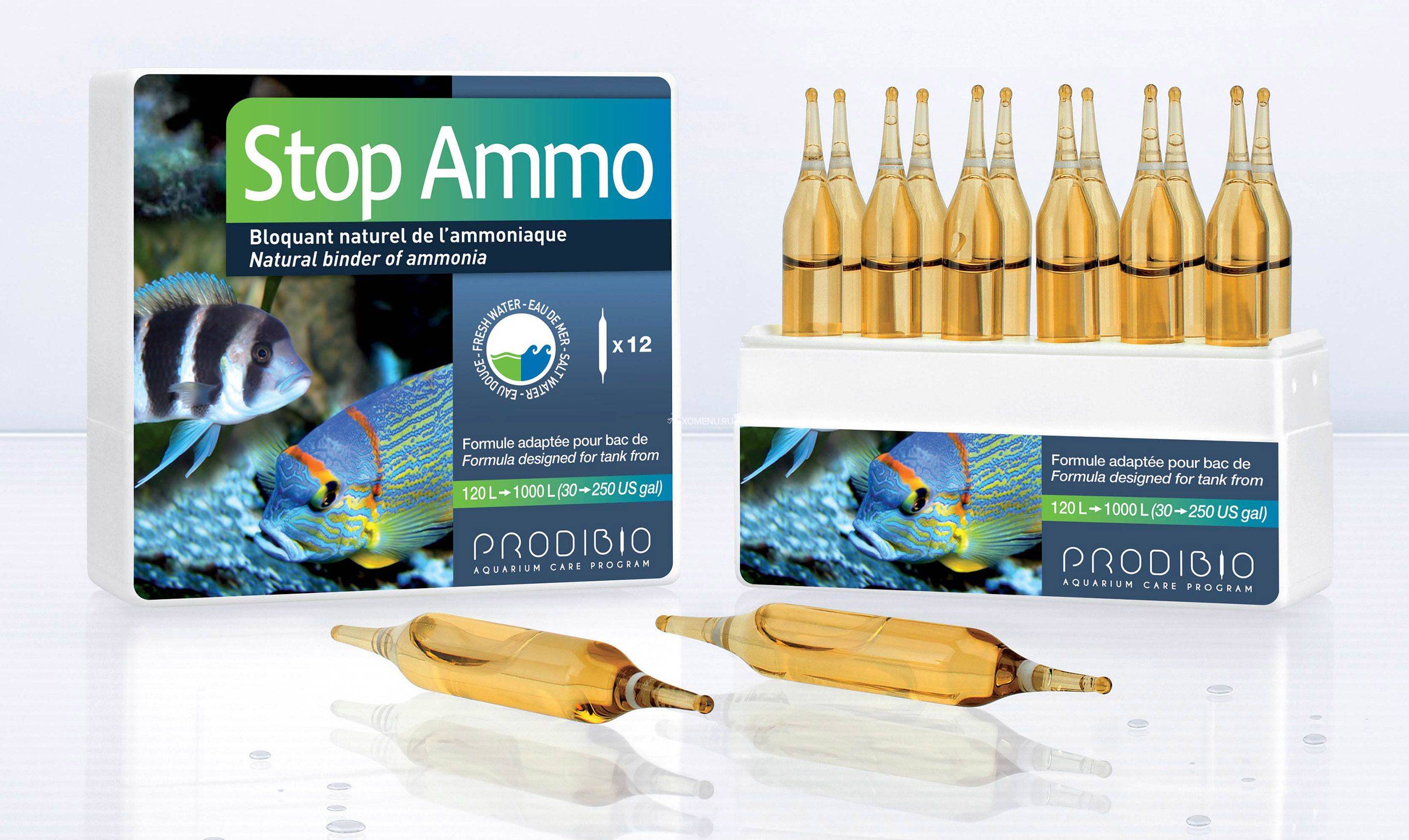 PRODIBIO STOP AMMO, препарат для нетрализации аммиака в морской и пресной воде (12шт)