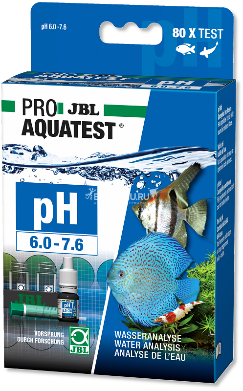 JBL ProAquaTest pH 6.0-7.6 - Экспресс-тест для контроля значения pH в пресноводных аквариумах в диапазоне 6,0-7,6 единиц, примерно на 80 измерений