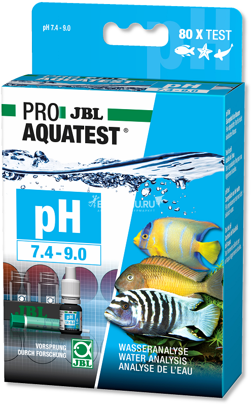 JBL ProAquaTest pH 7.4-9.0 - Экспресс-тест для контроля значения рН в пресной и морской воде в диапазоне 7,4-9,0 единиц, примерно на 80 измерений