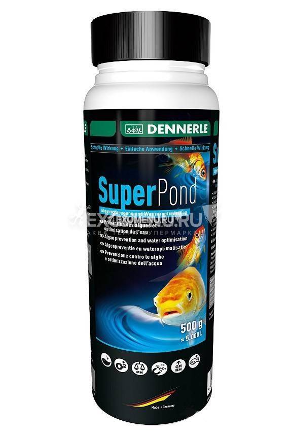 Dennerle SuperPond - Универсальное средство для ухода за водой и предотвращения роста водорослей в садовом пруду, 500 г на 5000 л прудовой воды