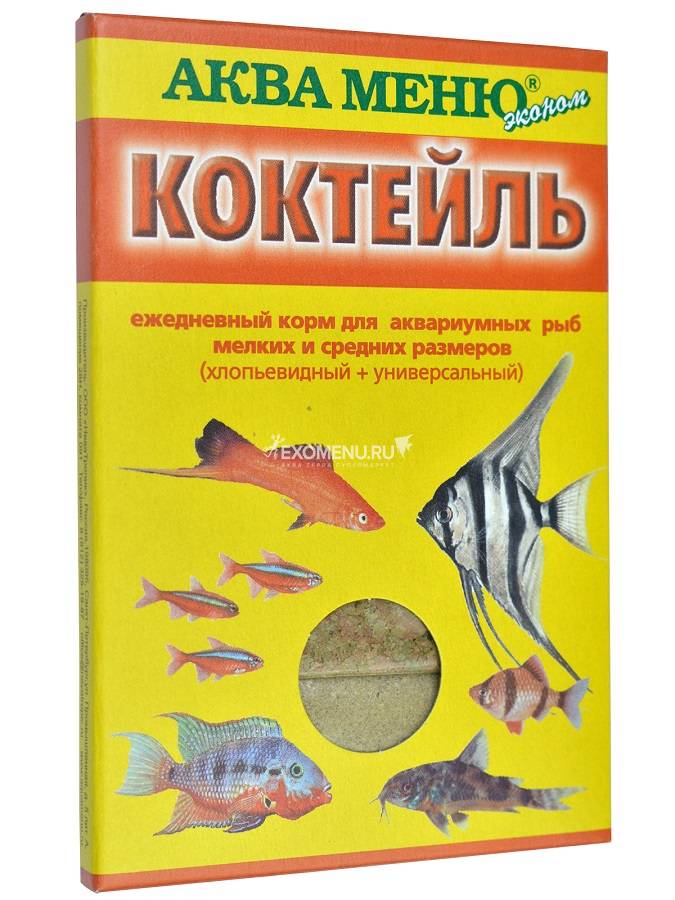 Корм АКВА МЕНЮ Коктейль, 15 г, ежедневный, для аквариумных рыб (2 в 1)
