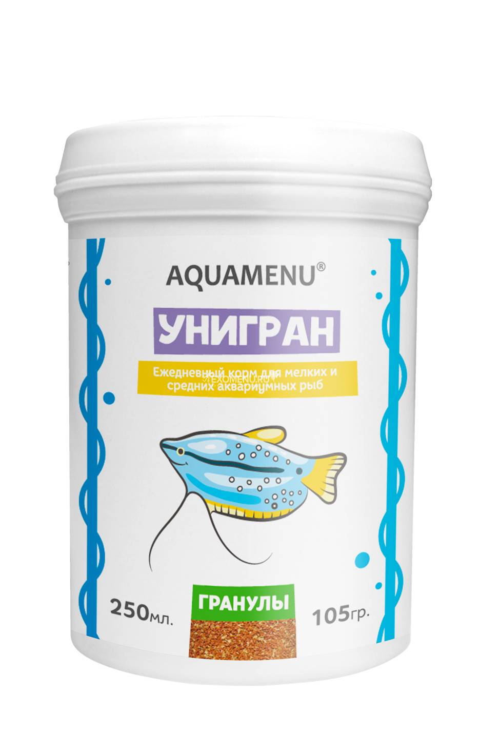 Корм AQUAMENU Унигран 250 мл, гранулы для мелких и средних рыб